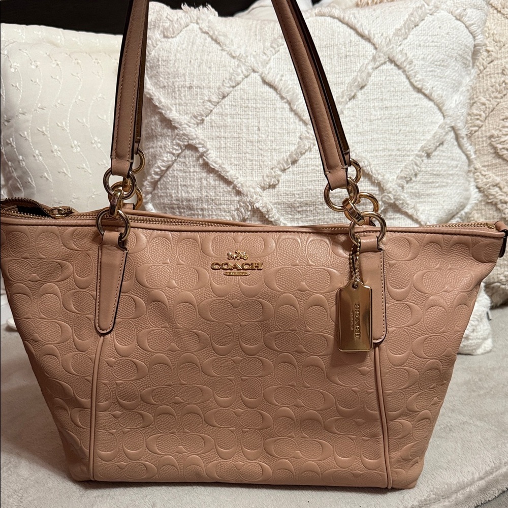 Coach Beige Embossed Leather Tote